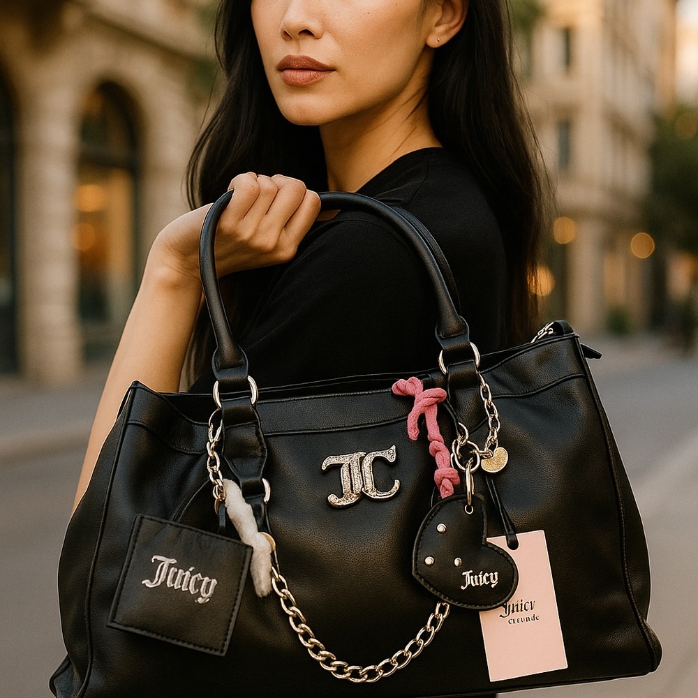 ❤️SOLD❤️SOLD❤️Juicy Couture Black Strawberry Bowler Bagwith Silver Accents